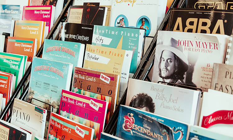 A display rack of books
