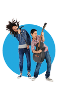 rockband-class Two kids playing guitar and singing