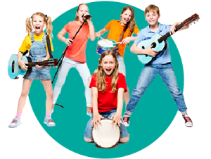 A group of students playing music together as a band